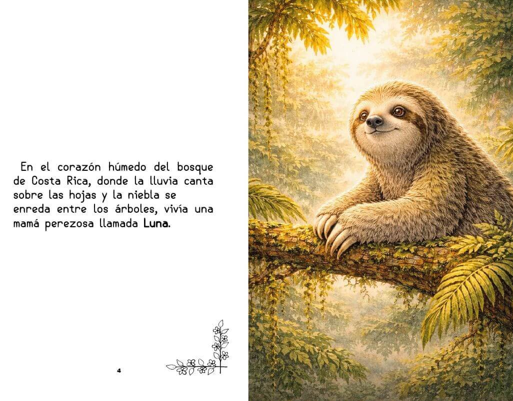 Página interior del libro El secreto del bosque: Luna, la mamá perezosa